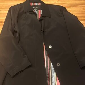 New York & Company Black Trench Coat with Striped Lining XL